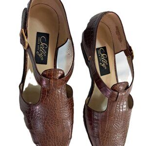 Selby NIB Leather Flats Brown Alligator Size 6W